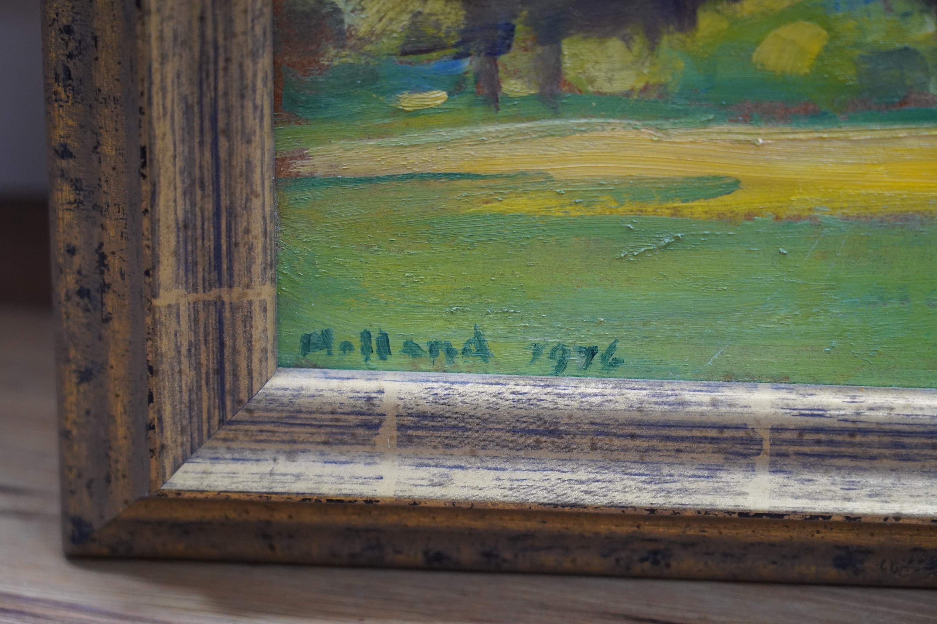 G.H.B. Holland, oil on board, ‘Abington Park, Northampton’, signed and dated 1976, 36 x 56cm